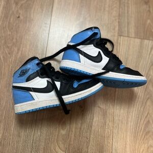 Nike Jordan 1 High-Top Sneakers in Black, White, and Blue 12C, Preowned